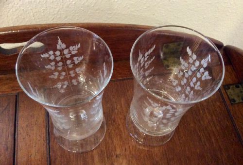 Pair of Edwardian Etched Celery Glasses