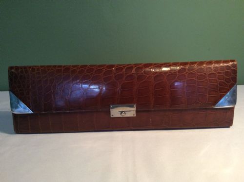Silver Mounted Crocodile Bow Tie Case C1902
