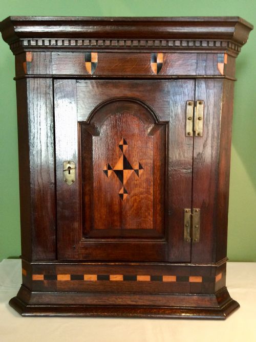 Small 19th Century Oak Corner Cupboard with Geometric  Marquetry Inlay