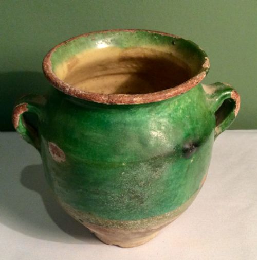 Rare Small Size French Green Confit Pot