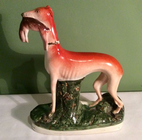 PAIR OF LARGE 19TH CENTURY STAFFORDSHIRE HUNTING DOGS - ADDITIONAL PHOTO 1