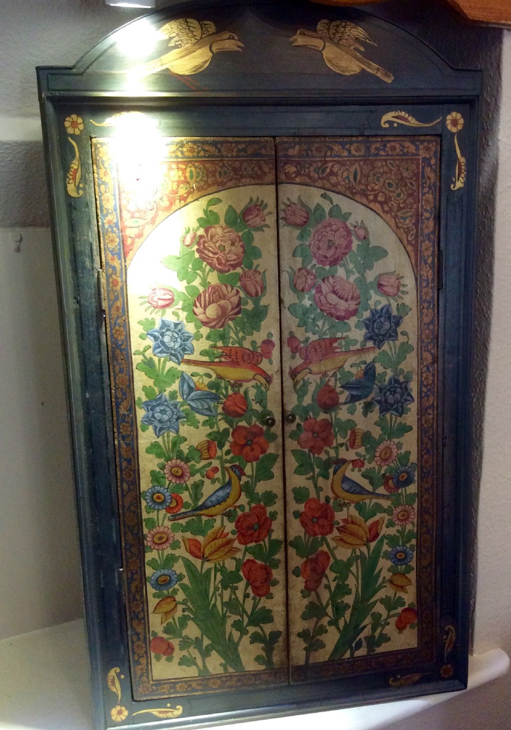 Arts & Crafts hand-painted corner cupboard