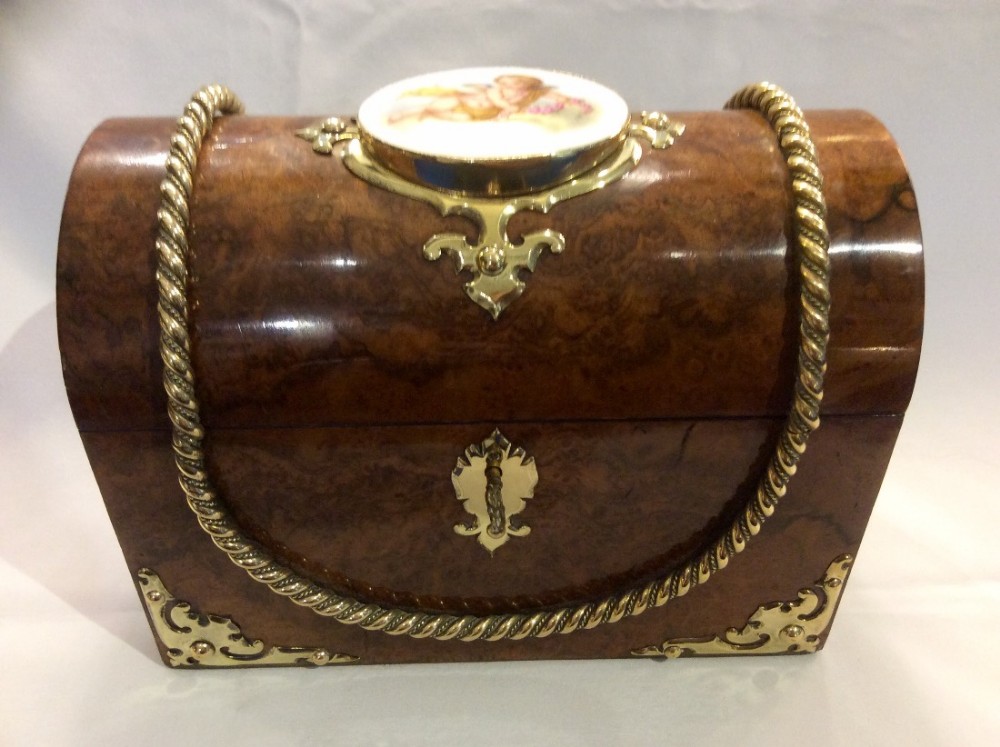Victorian Walnut Stationery Box with Porcelain Mount