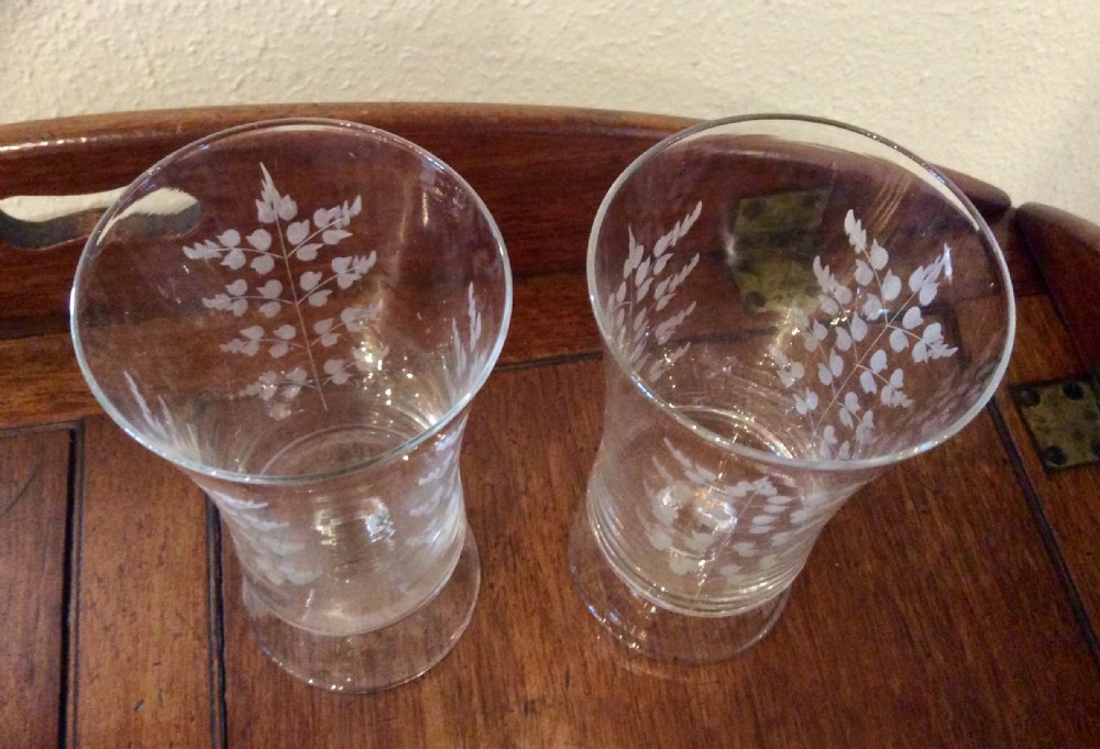 Pair of Edwardian etched Celery Glasses