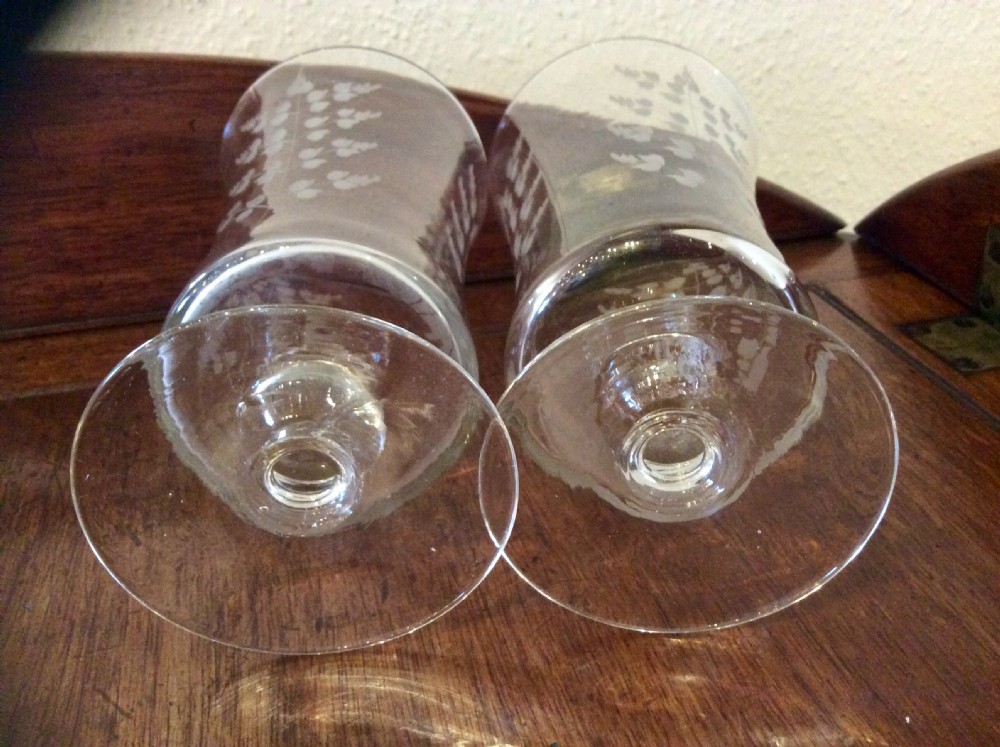 Pair of Edwardian etched Celery Glasses View II