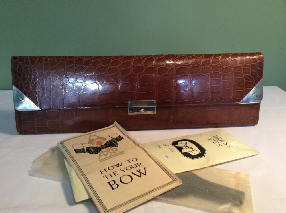 Silver Mounted Crocodile Bow Tie Case c1902 View V