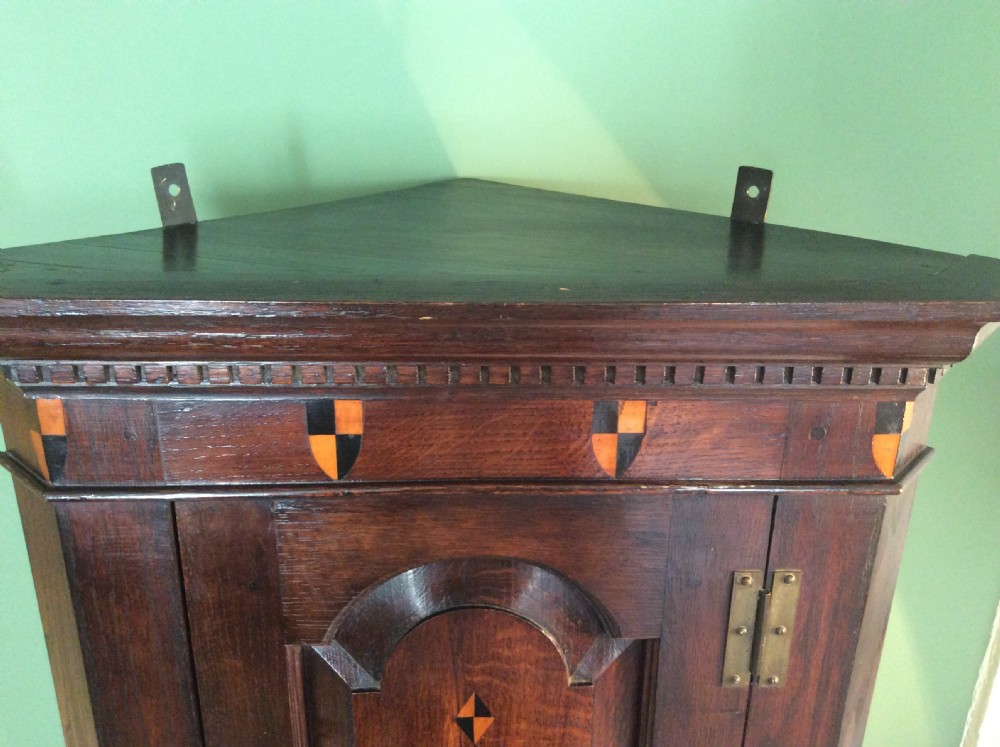 Small 19th Century Oak Corner Cupboard with geometric  marquetry inlay View V