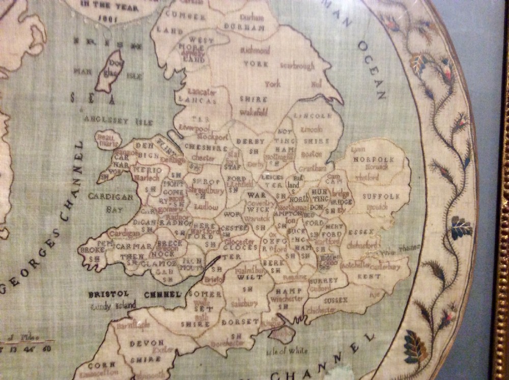 George III Silk Emroidery Map of England & Wales dated 1801 View III