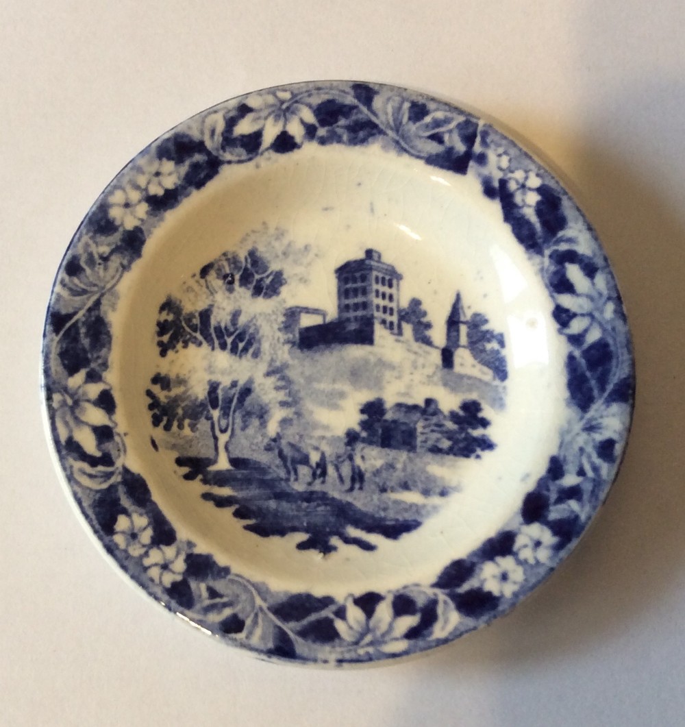 Miniature Blue & White Toy Plate by Hackwood c1845