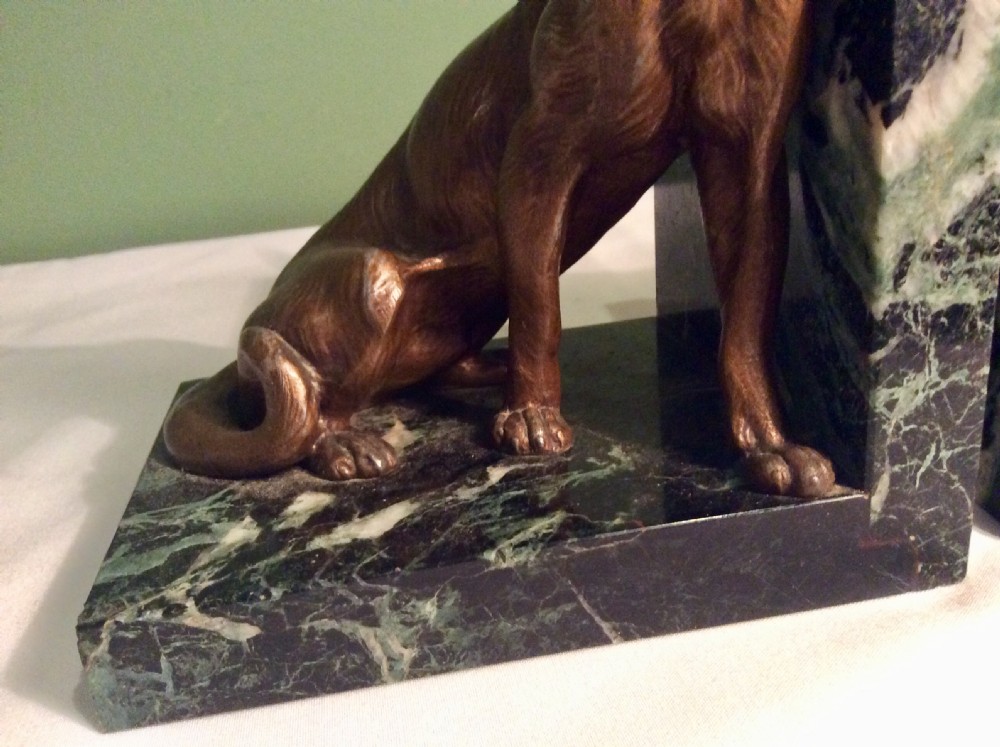 Pair of 1930s Bronzed Spelter and Marble German Shepherd Bookends View VII