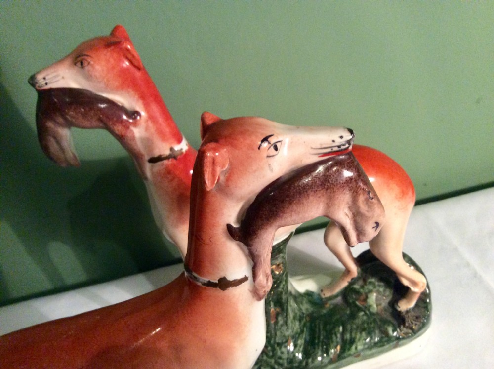 Pair of large 19th Century Staffordshire Hunting Dogs View VIII