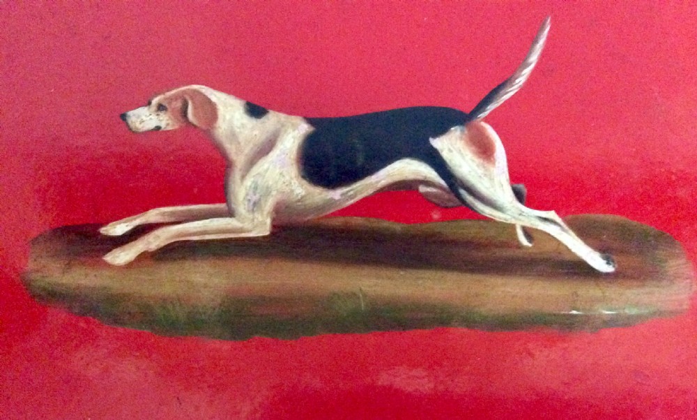 Set of six 1930s Red Laquer Hounds Placemats  View II