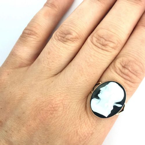 ANTIQUE 9CT ROSE GOLD HARDSTONE CAMEO RING - ADDITIONAL PHOTO 3