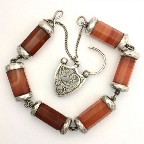 Victorian Scottish Red Agate Silver Padlock Bracelet