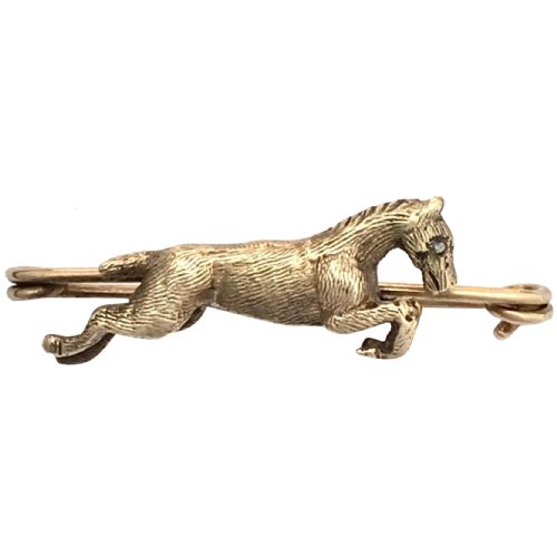 Reserved for S • Antique 9ct Rose Gold Diamond Horse Pin