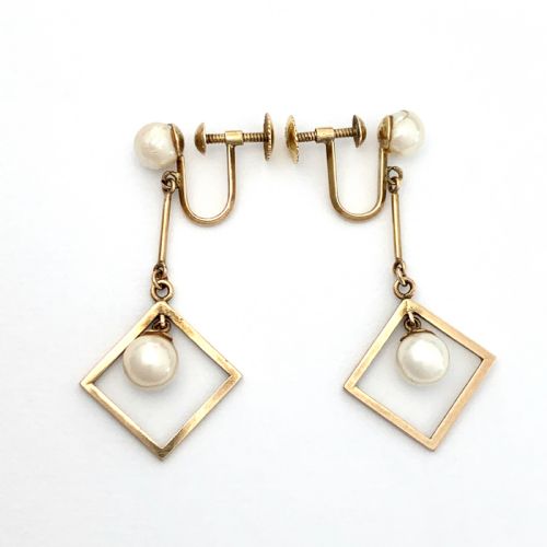 Art Deco 14ct Gold Cultured Pearl Screwback Earrings