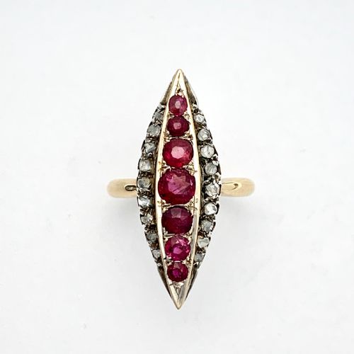 fig 1. Victorian Ruby and Diamond Gold Navette Ring