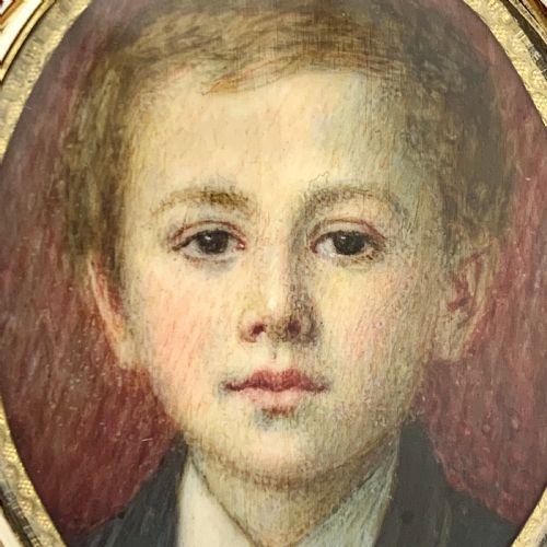 fig 1. Large Victorian Hand Painted Miniature Mourning Portrait Swivel Brooch