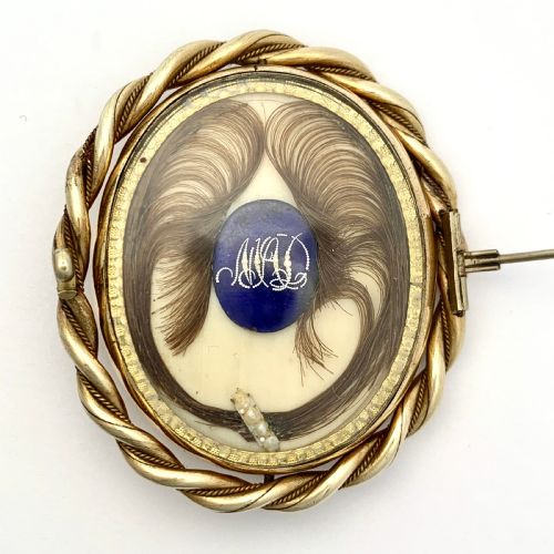 fig 2. Large Victorian Hand Painted Miniature Mourning Portrait Swivel Brooch
