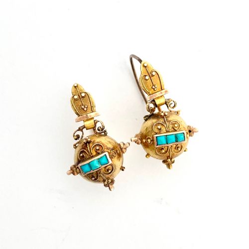 fig 2. Victorian 15CT Gold Turquoise Orb Earrings