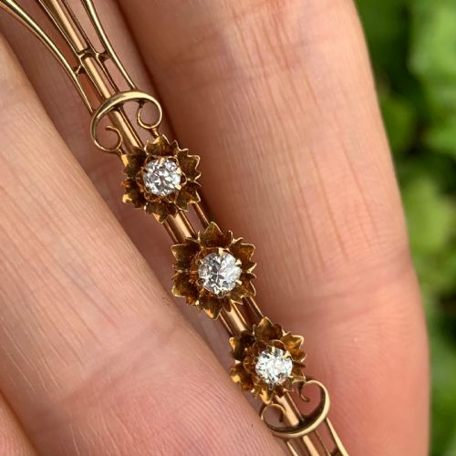 EDWARDIAN 14CT GOLD DIAMOND BAR BROOCH - ADDITIONAL PHOTO 8