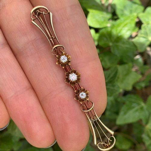 EDWARDIAN 14CT GOLD DIAMOND BAR BROOCH - ADDITIONAL PHOTO 9