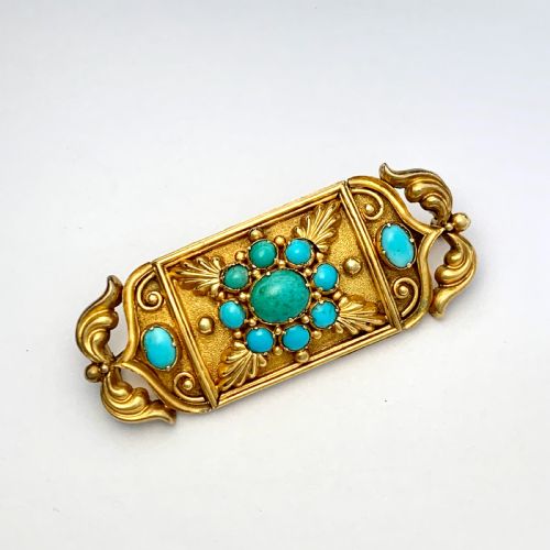 fig 2. Victorian Etruscan Revival Turquoise 15CT Gold Brooch