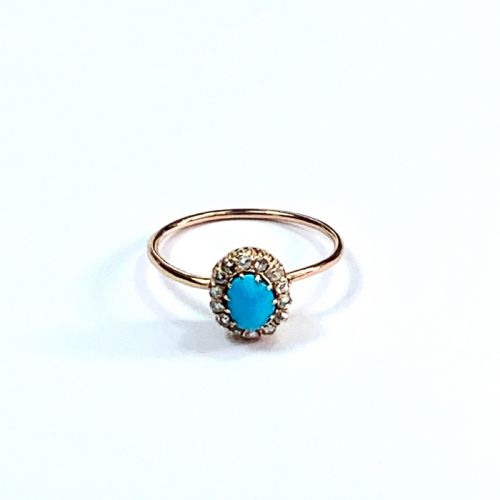 fig 1. Victorian Rose Cut Diamond and Turquoise 15CT Gold Halo Ring