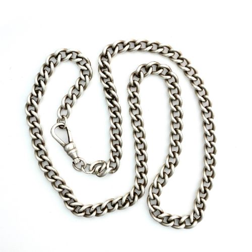 Victorian Sterling Silver Watch Chain Necklace with Dog Clip