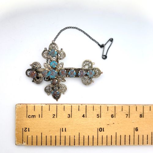 fig 2. Antique Saphiret Silver Filigree Crucifix Brooch