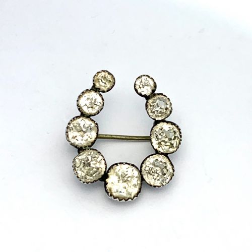 Victorian Silver Horseshoe Crescent Paste Brooch