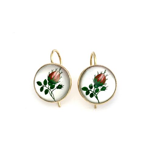Antique Essex Crystal 18ct Gold Rose Flower Earrings