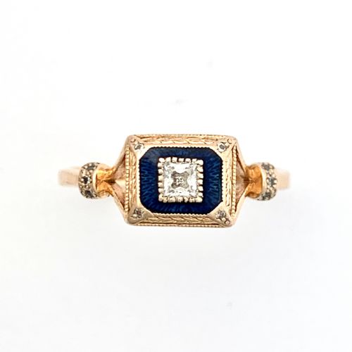 Art Deco 14ct Rose Gold Enamelled Sapphire Ring