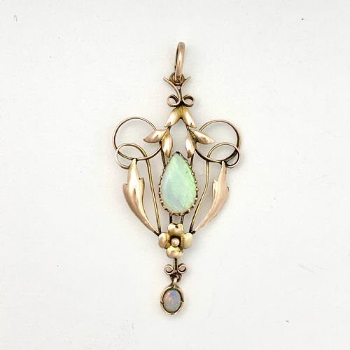 Edwardian 9ct Rose Gold Opal Pendant