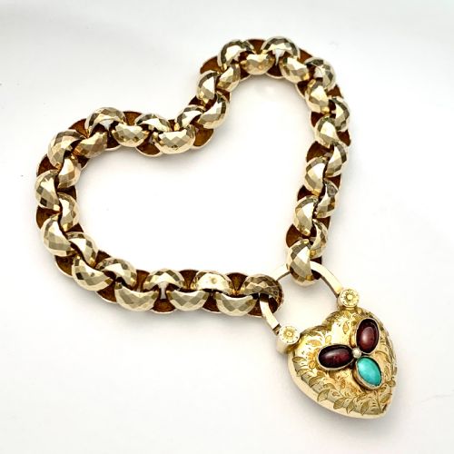 fig 1. Victorian 15CT Gold Mourning Bracelet with Garnet and Turquoise Padlock