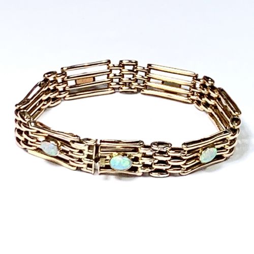 Edwardian 9ct Rose Gold Opal Gate Bracelet