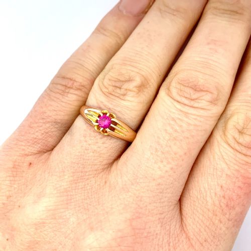 fig 1. Victorian 18CT Gold Ruby Solitaire or Pinky Ring