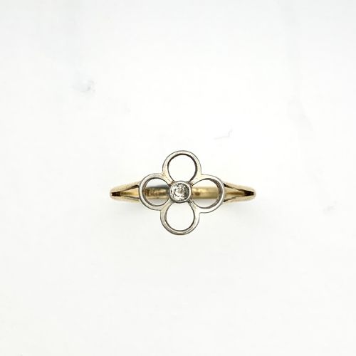 Art Deco 18ct Gold Diamond Solitaire Flower Ring