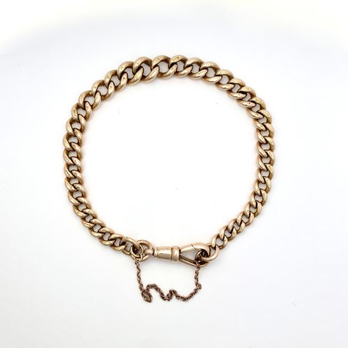 Victorian 9ct Rose Gold Curb Chain Bracelet with Dog Clip