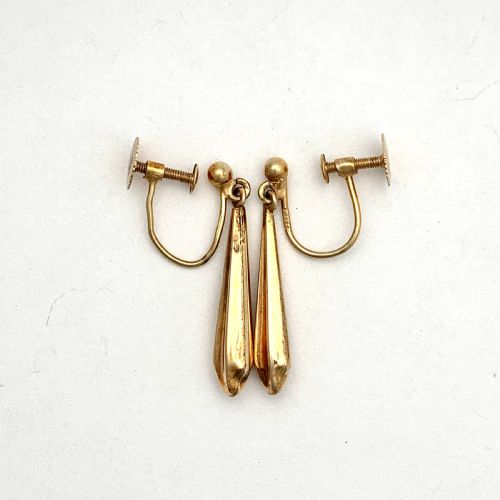 fig 1. Victorian 9CT Gold Torpedo Drop Screw Back Earrings