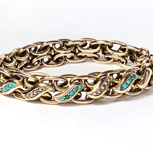 fig 1. Victorian Turquoise and Pearl 9CT Rose Gold Expansion Bracelet