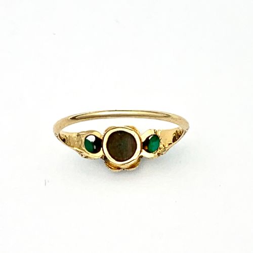 fig 2. Victorian 15CT Gold Diamond, Turquoise and Pearl Posy Ring with Locket Compartment