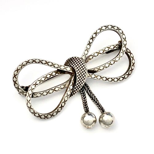 Victorian Silver Bow Brooch with Tassels