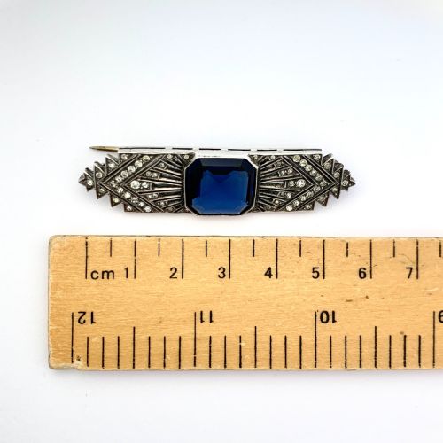fig 1. Art Deco Sterling Silver Sapphire Paste Brooch