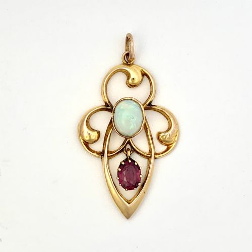 Edwardian Art Nouveau Opal 9ct Gold Pendant