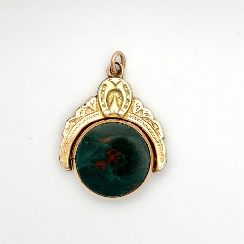 fig 1. Large Victorian 1900 Bloodstone Horseshoe Swivel Fob Pendant in 9CT Rose Gold