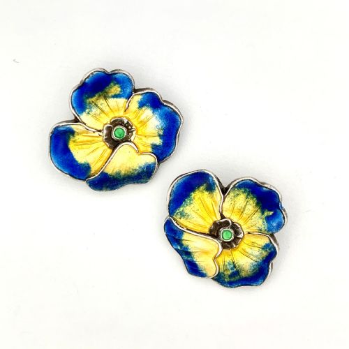 fig 1. Vintage Enamel Silver Flower Ear Clips