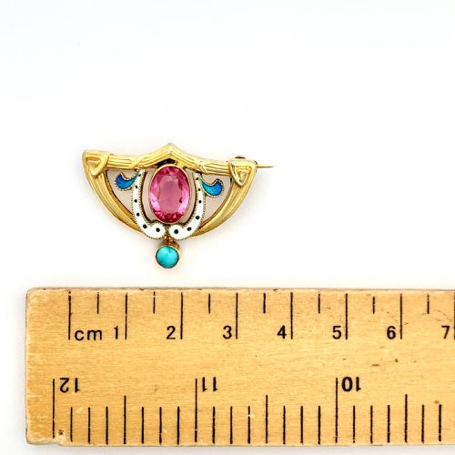 fig 1. Art Nouveau French 18CT Gold FIX Enamel Brooch with Turquoise