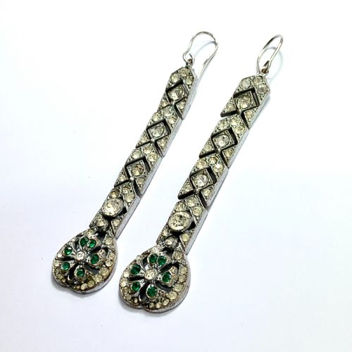 Art Deco Very Long Old Cut Paste Earrings