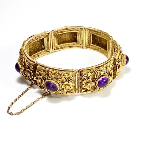 Reserved for Nc • Chinese Late Art Deco Amethyst Silver Gilt Filigree Bracelet